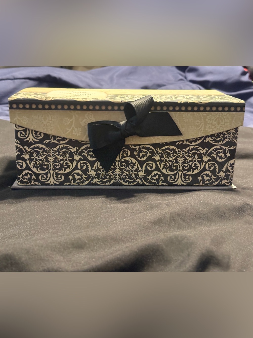 Elegant Black & Cream Decorative Jewelry/Memory Box with Bow
